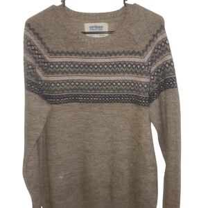 Urban Outfitters Tan and Pink Crewneck Sweater with Fair Isle Pattern